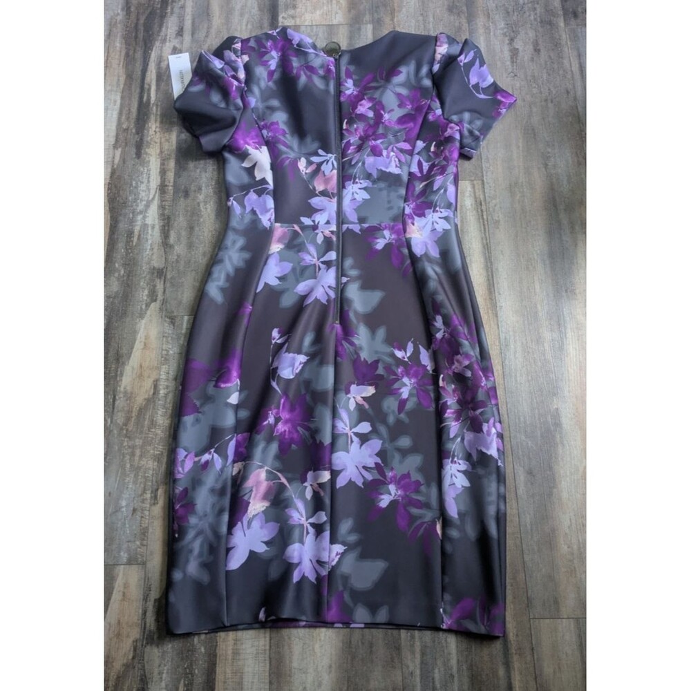 NEW Calvin Klein Purple Knee Length Scuba Dress Floral Silhouette Flattering NWT - Picture 7 of 7